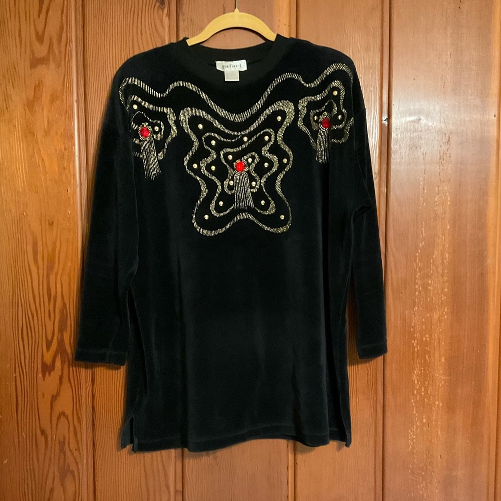 Women’s Vintage Velour Embellished Holiday Sweater Size Medium #2334